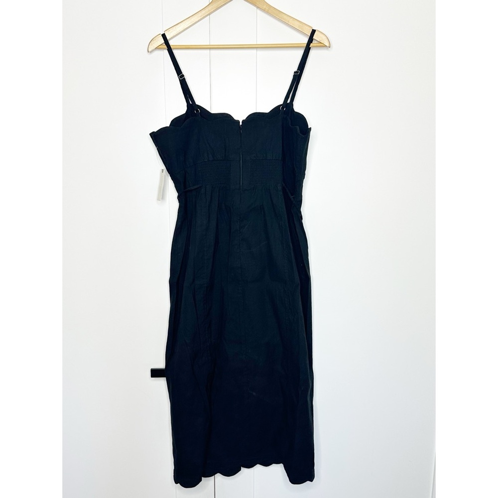 Anthropologie Slim Scalloped Front Slit Corset Midi Dress 14 Black whimsigoth - Picture 9 of 16